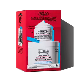 Kiehl's "Ultra-Hydrating Hits" gift set for face and body, featuring Ultra Facial Cream and Ultra Body Mega Moisture Squalane Cream.​  ​