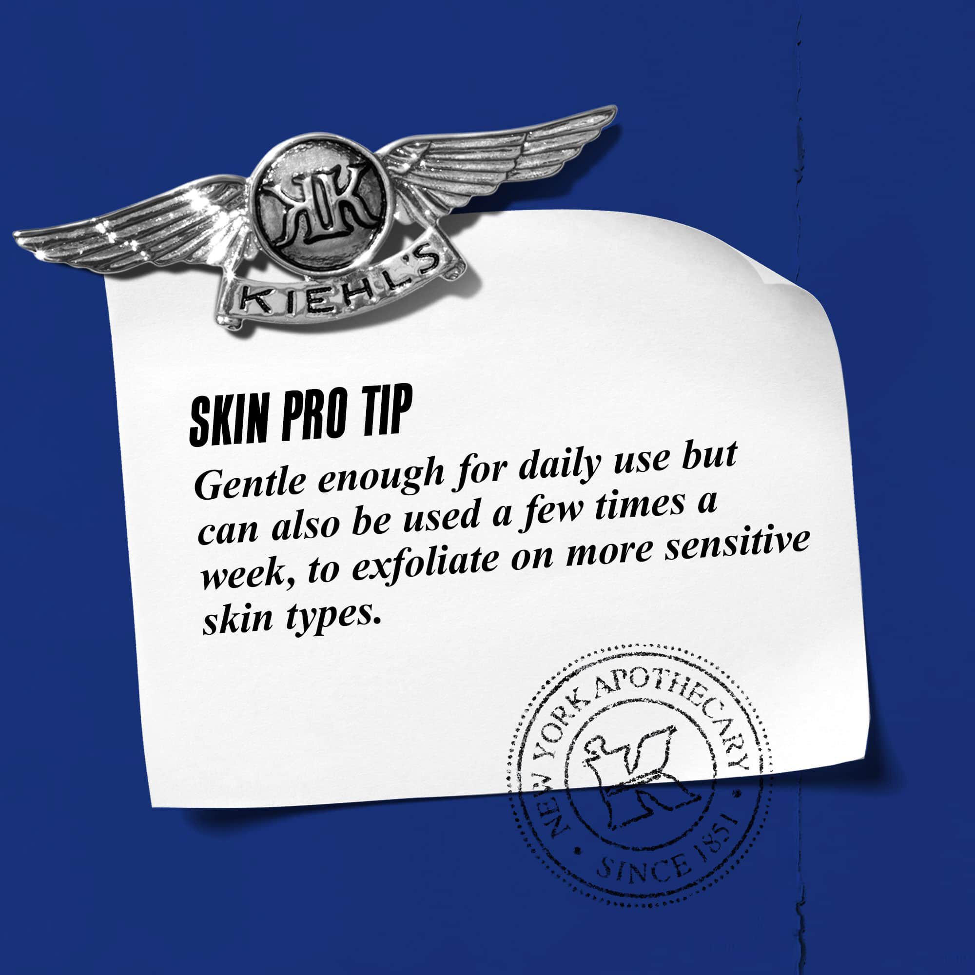 Grafico con el texto: "Consejo profesional: Lo suficientemente suave para uso diario, pero tambien se puede usar algunas veces a la semana para exfoliar en tipos de piel mas sensibles."