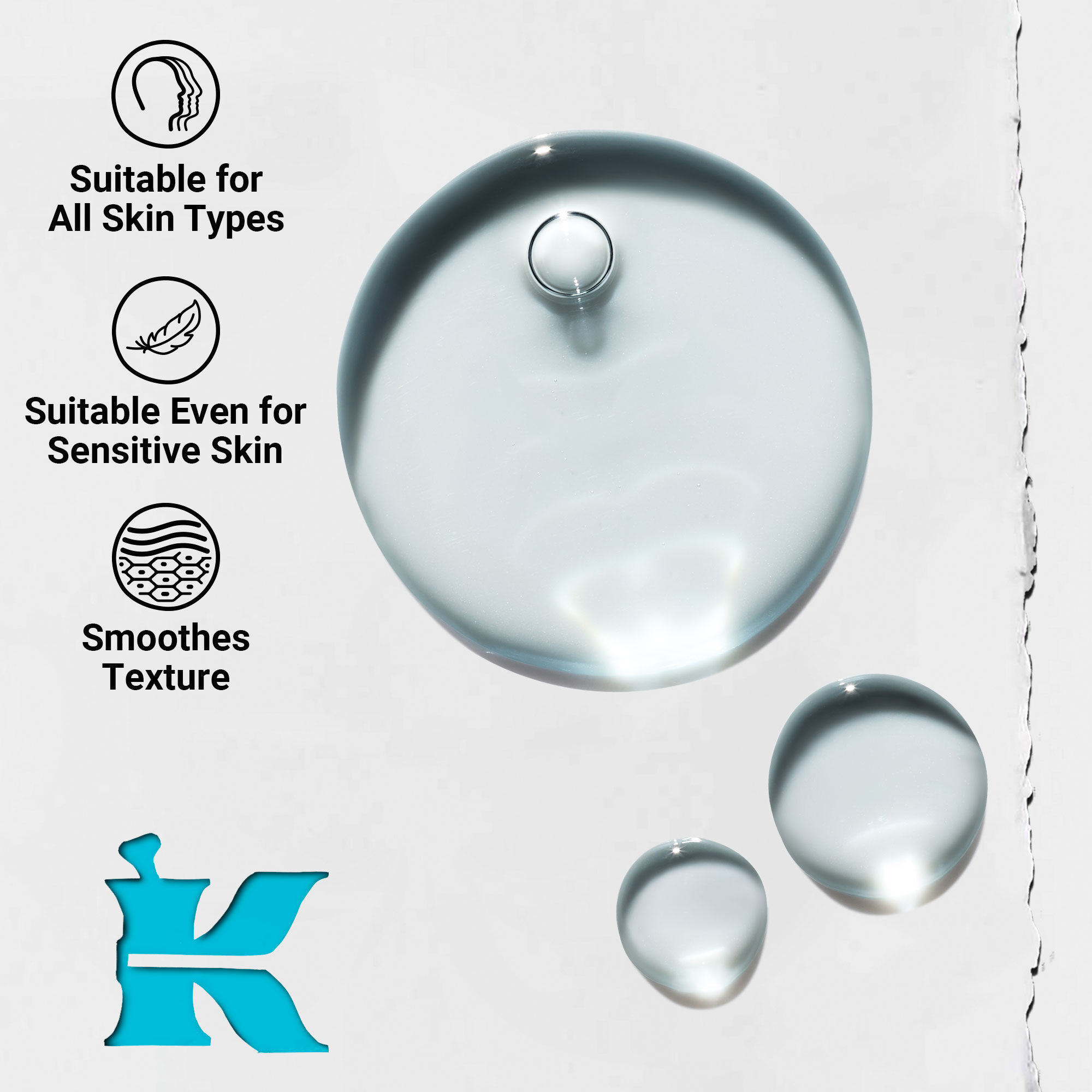 Primer plano de la textura de Clearly Corrective Triple Acid Peel que muestra gotas de liquido transparente y burbujas.