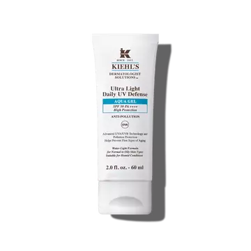 Un tubo de 30 ml de Kiehl's Ultra Light Daily UV Defense Aqua Gel sobre fondo blanco.