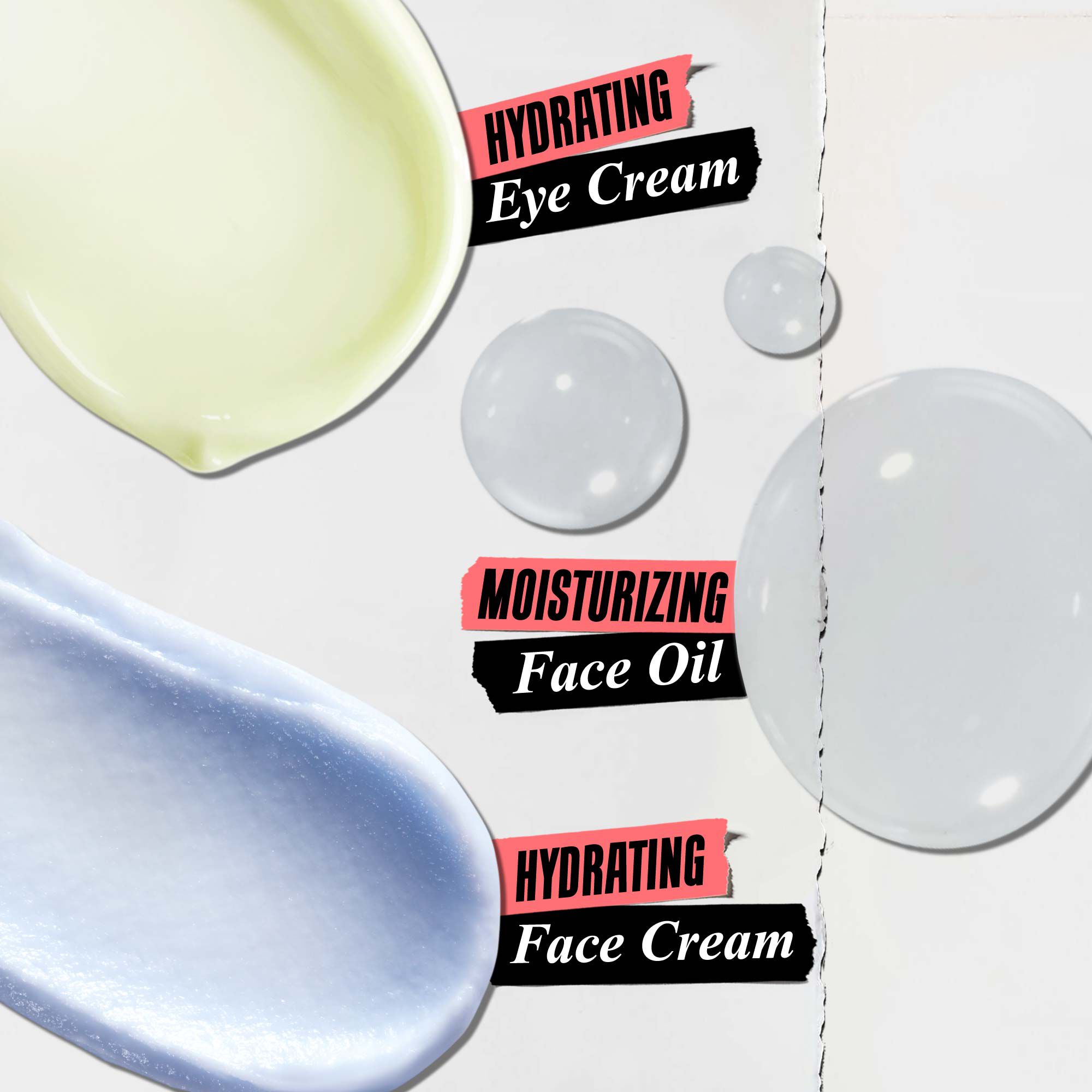 Gift set included textures: Hydrating Eye Cream, Moisturizing Face Oil, Hydrating Face Cream 