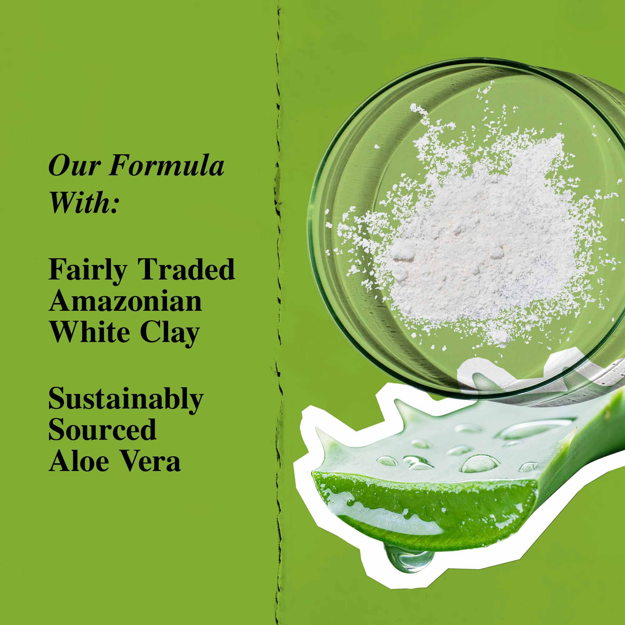 Grafico de ingredientes clave: arcilla blanca y aloe vera.