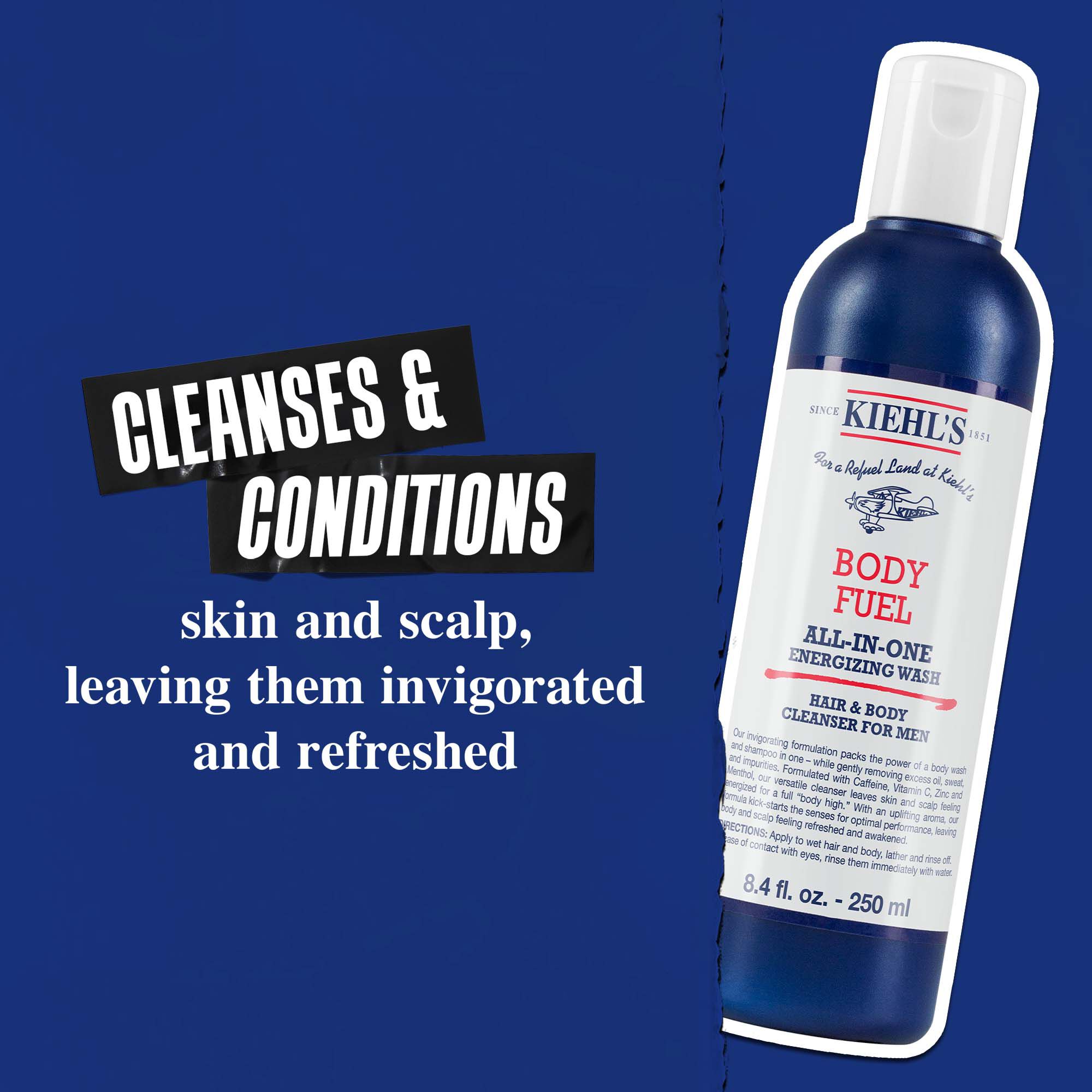 Body Fuel All-In-One Energizing Wash: limpia y acondiciona la piel, el cabello y el cuero cabelludo, dejandolos revitalizados y frescos.