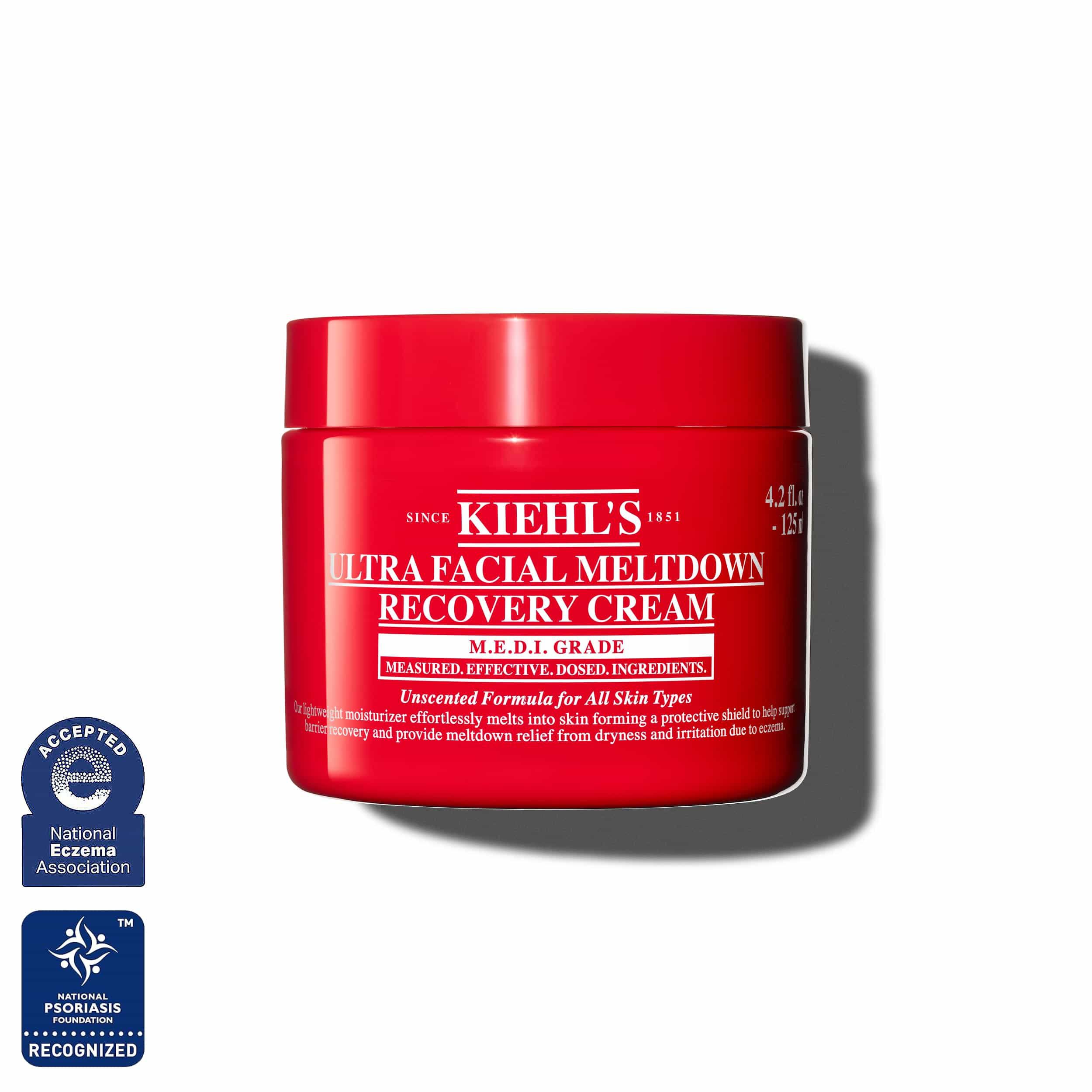 Tarro rojo de Kiehl’s Ultra Facial Meltdown Recovery Cream Whip, tamano de 125 ml.