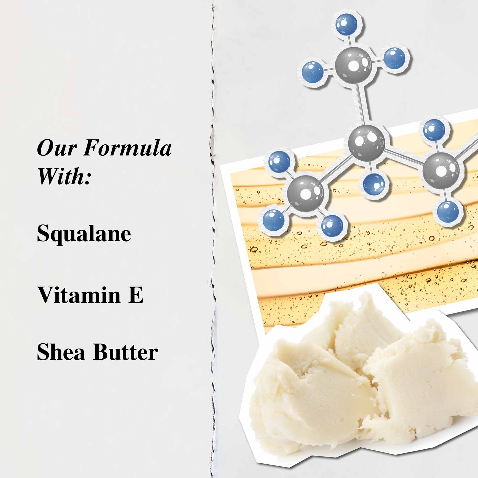 Un grafico que destaca los ingredientes clave de Lip Balm #1: manteca de karite, escualano y vitamina E.
