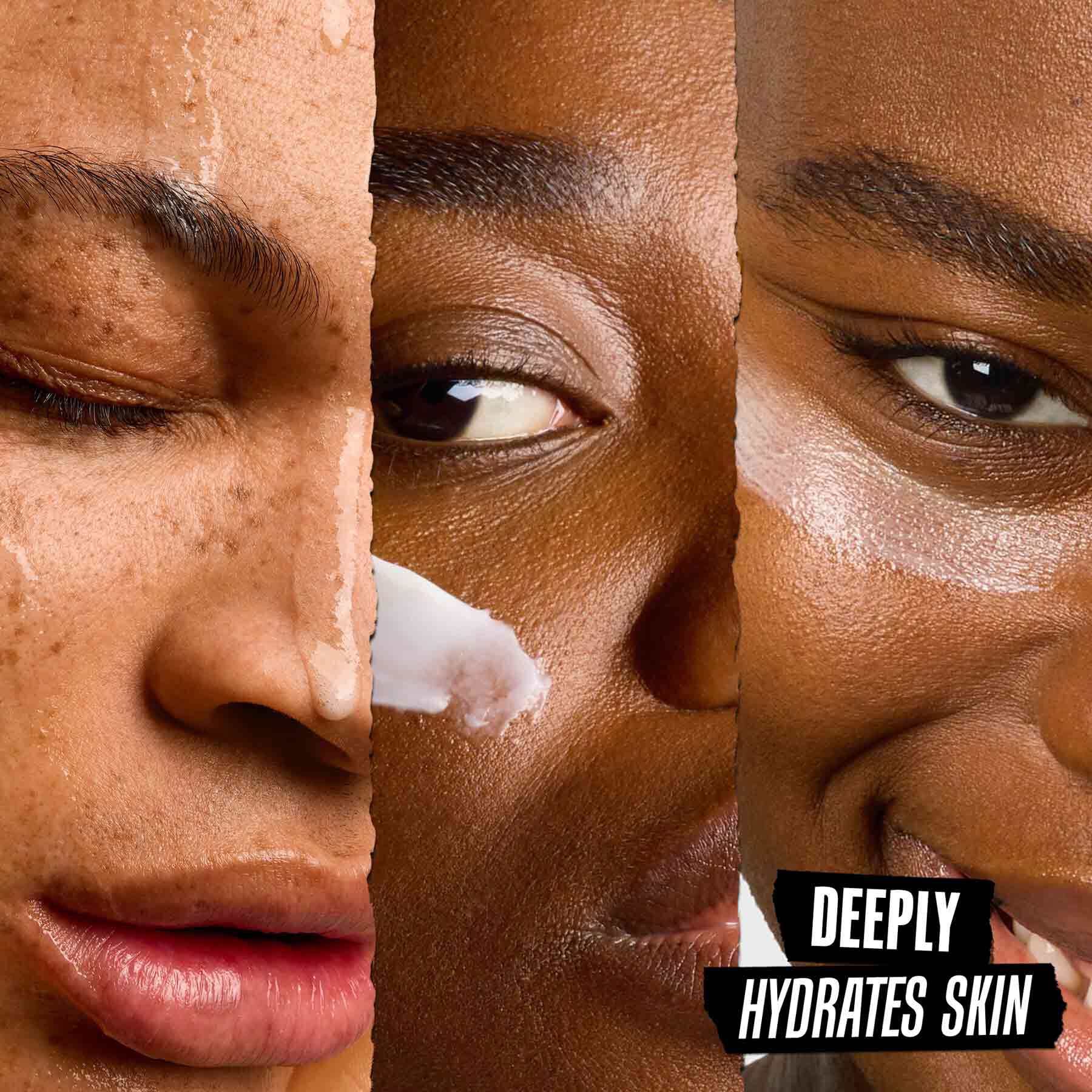 Three models applying Kiehl's formulas to their faces - Deeply Hydrates Skin
