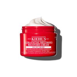 Tarro rojo de Kiehl’s Ultra Facial Meltdown Recovery Cream Whip con textura de crema batida.