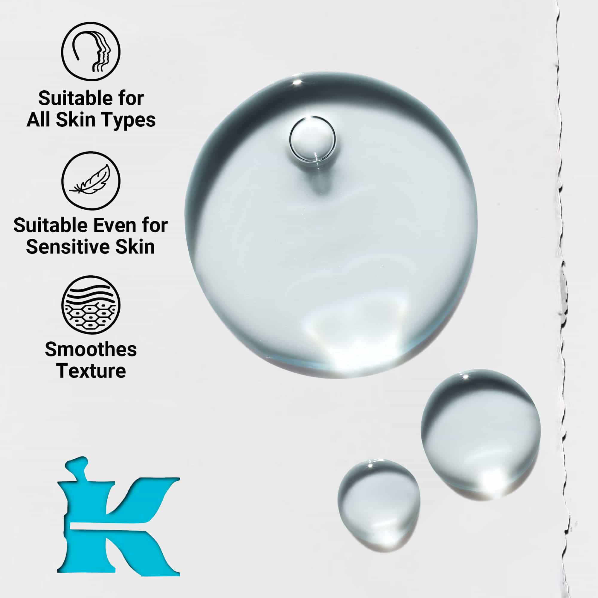 Primer plano de la textura de Clearly Corrective Triple Acid Peel que muestra gotas de liquido transparente y burbujas.