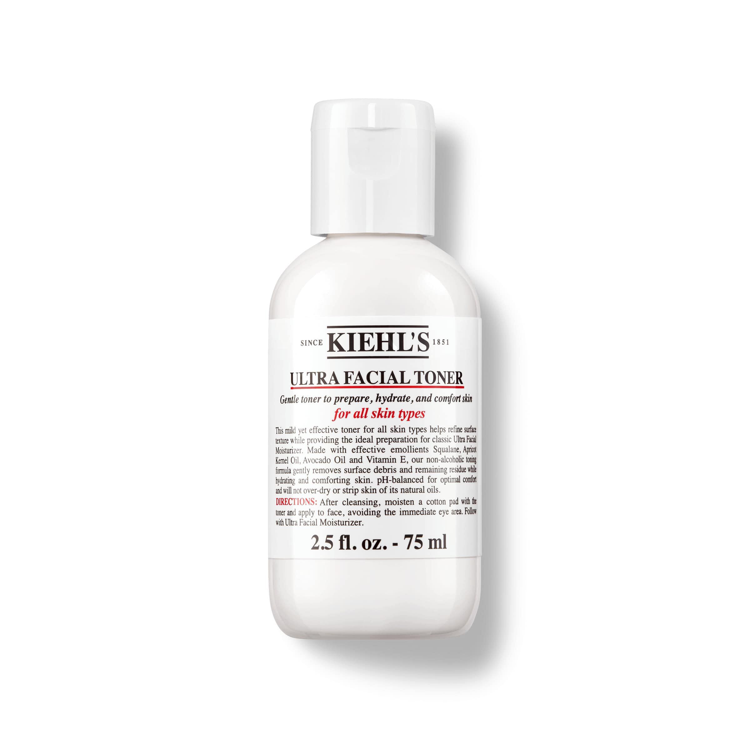 Kiehl's Ultra Facial Toner, an all-skin-type toner, is shown with the "National Eczema Association Accepted" seal, highlighting its gentle and effective formula.