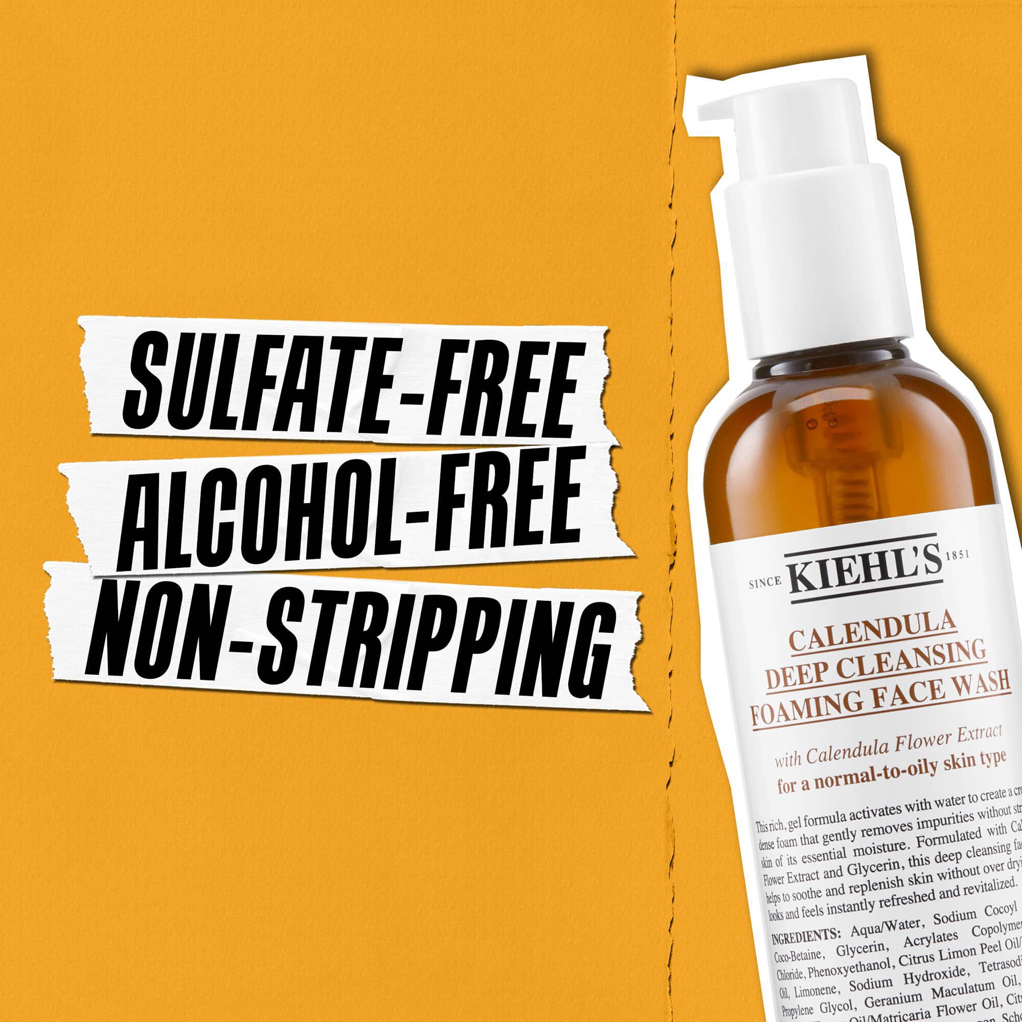 Kiehl's Calendula Deep Cleaning Foaming Face Wash no contiene sulfatos ni alcohol y no reseca la piel