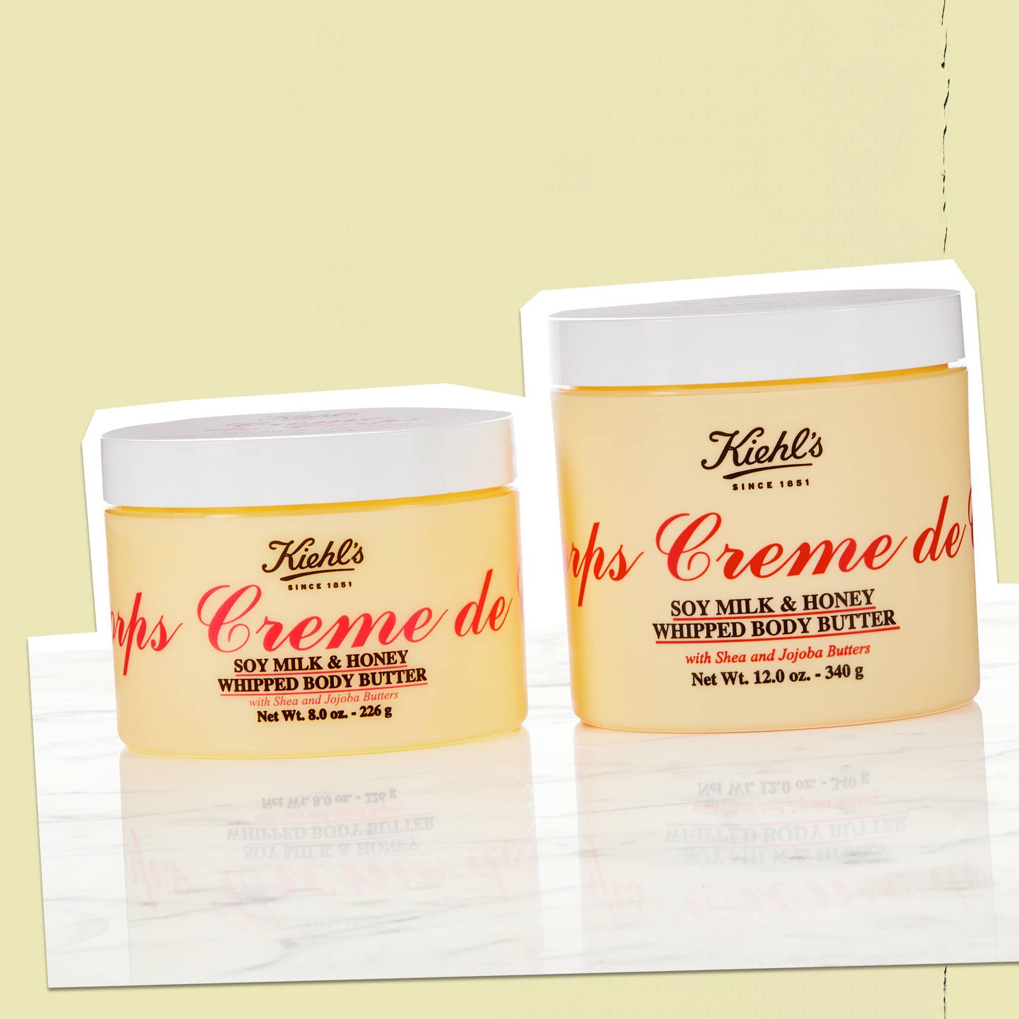 Dos tarros de la manteca corporal Creme de Corps Whipped Butter que muestran los tamanos disponibles