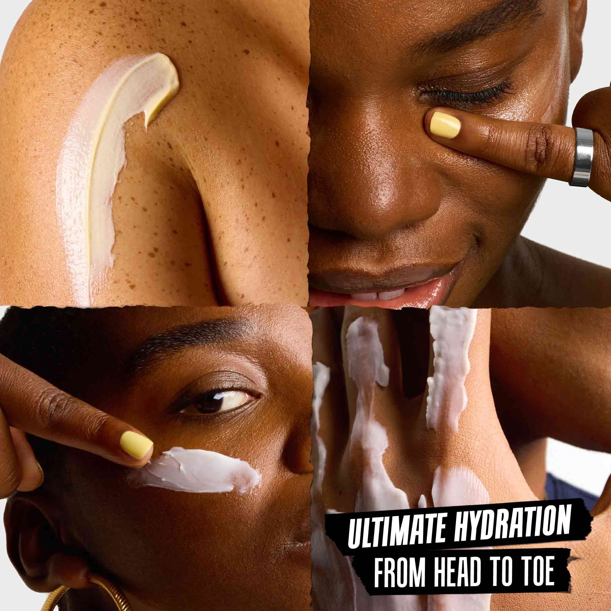  Four models applying Kiehl's formulas to their faces - Ultimate Hydration from Head to Toe