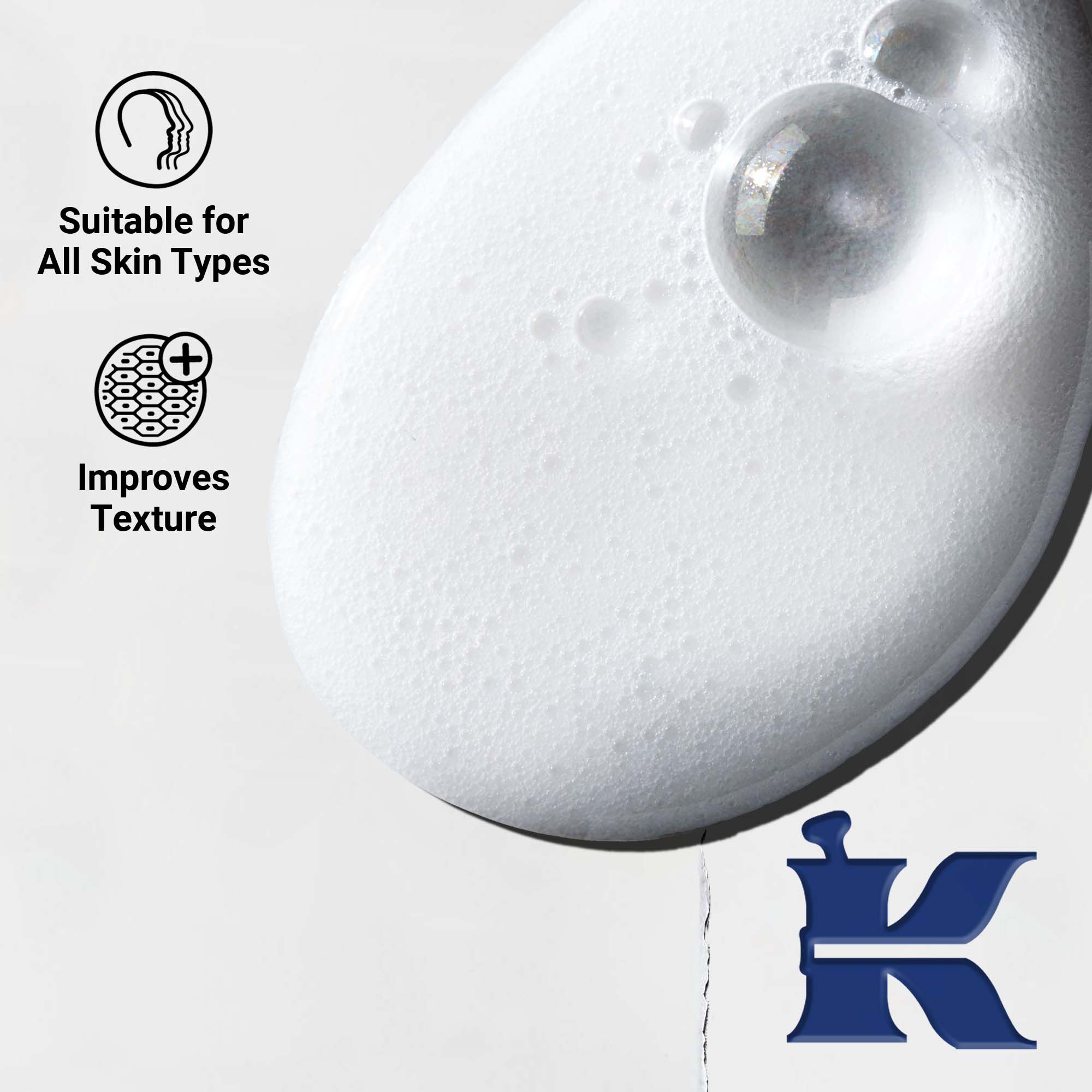 Primer plano de la textura de Body Fuel; formula cremosa e hidratante para la piel, el cabello y el cuero cabelludo.