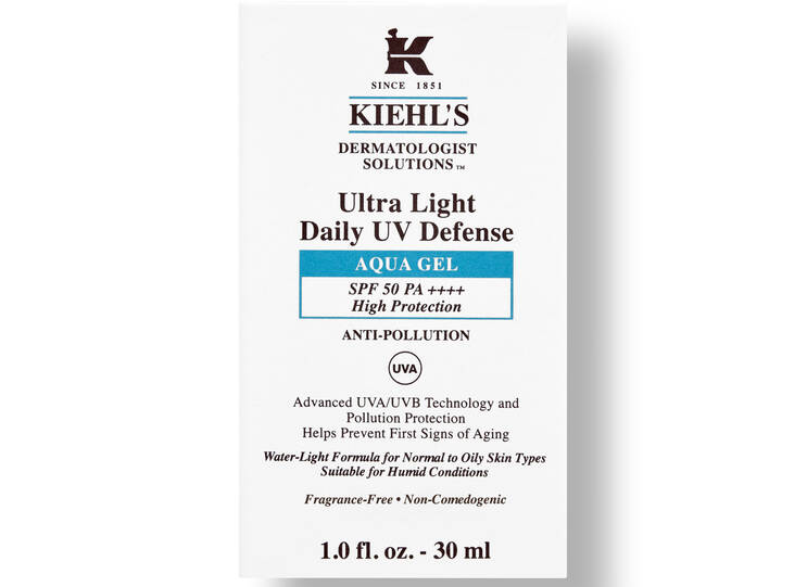Gel transparente de protección solar Kiehl's, SPF 50, para pieles normales a grasas. Protección anti-polución y anti-envejecimiento.