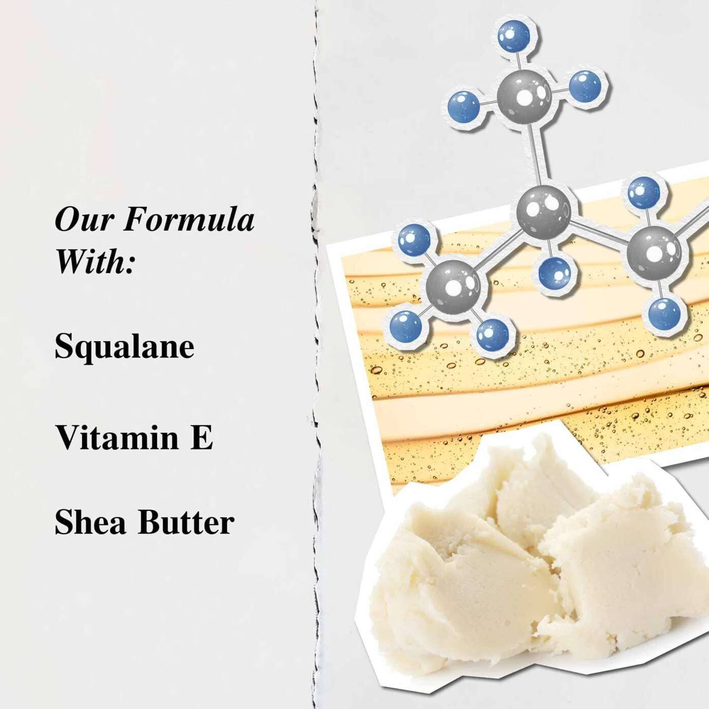 Un grafico que destaca los ingredientes clave de Lip Balm #1: manteca de karite, escualano y vitamina E.