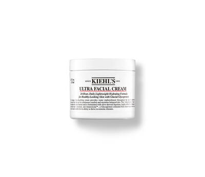 Crema facial hidratante Kiehl's en tarro blanco, ideal para una piel sana y radiante, con formula ligera.
