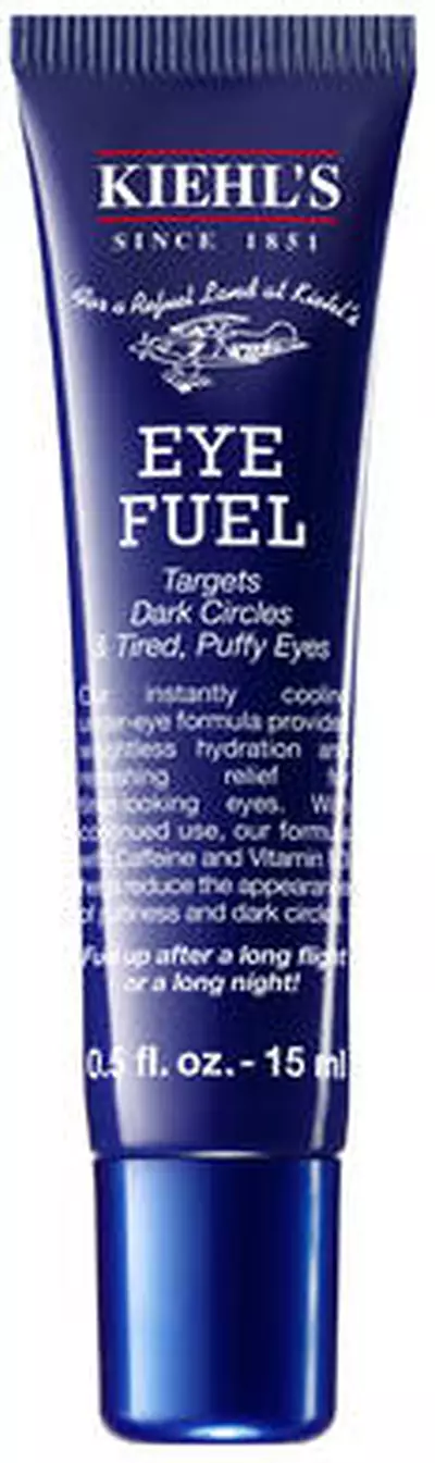 Tubo de crema para el contorno de los ojos Eye Fuel de Kiehl's, disenado para reducir ojeras y la fatiga ocular.