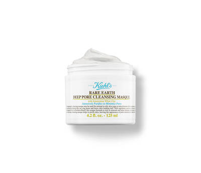Mascarilla limpiadora de poros profundos de Kiehl's, envase blanco con tapa, contiene arcilla blanca amazonica. 125 ml.