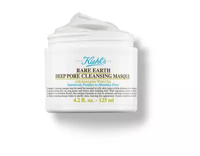 Mascarilla limpiadora de poros profundos Rare Earth de Kiehl's, en envase blanco con tapa blanca, 125 ml.