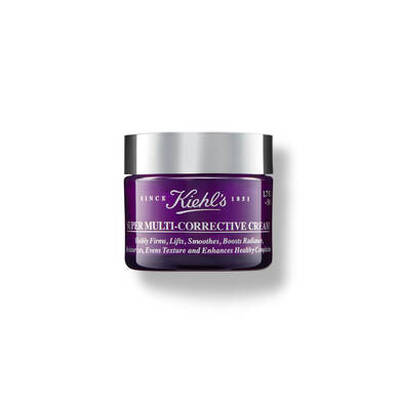 Crema multi-correctora de Kiehl's en envase morado, disenada para reafirmar, alisar y mejorar la textura de la piel.