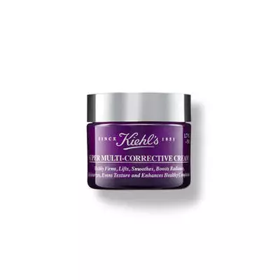 Crema multi-correctora de Kiehl's en envase morado, disenada para reafirmar, alisar y mejorar la textura de la piel.
