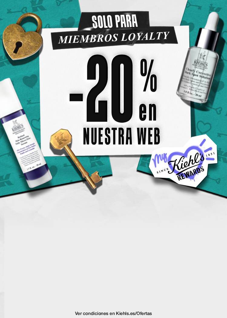 Promocion de My Kiehl's Rewards: -20% en la web exclusivo para miembros del programa de fidelidad.