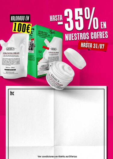 Cofre de hidratacion Ultra Facial de Kiehl's con anuncio de hasta el 35% de descuento en cofres de la marca.