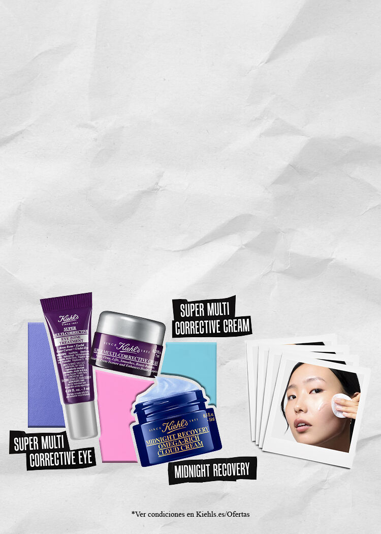 Publicidad Kiehl's: hasta 5 minitallas gratis por compras. 3 por >90€, 5 por >120€. Valido 09/03/2026 al 29/03/2026.