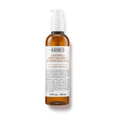 Botella de 230 ml de gel limpiador facial espumoso de Kiehl's con extracto de calendula, ideal para piel normal y grasa.