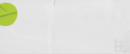 Texto alternativo: Fondo blanco con una forma verde en la esquina izquierda y un simbolo en la parte derecha.