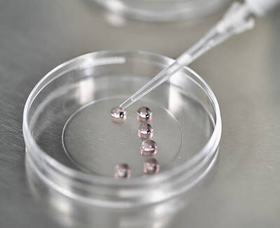 Frascos de ensayo de plastico con gotas de liquido en su interior, una pipeta goteando sobre uno de ellos.