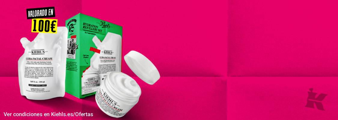 Banner de la rutina anti-imperfecciones de Kiehl's con limpiador, locion, serum y los nuevos parches.