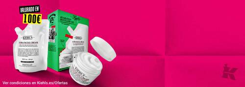 Banner de la rutina anti-imperfecciones de Kiehl's con limpiador, locion, serum y los nuevos parches.