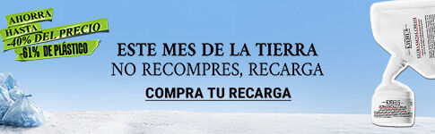 Publicidad que promueve la recarga de productos para reducir el uso de plastico, destacando descuentos especiales.