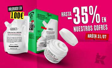 Cofre de hidratacion Ultra Facial de Kiehl's con anuncio de hasta el 35% de descuento en cofres de la marca.
